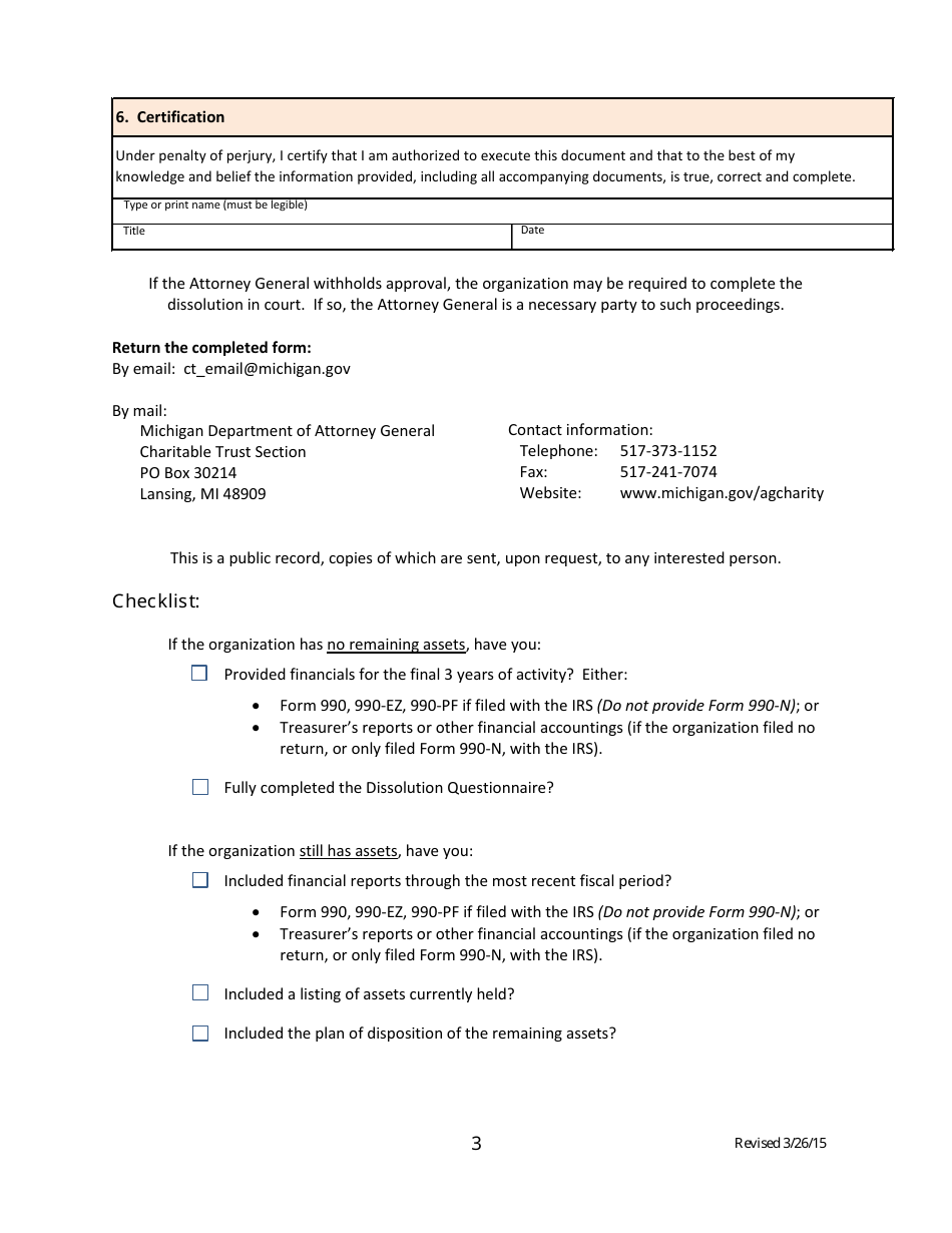 Form CTS-04 Dissolution Questionnaire - Michigan, Page 3