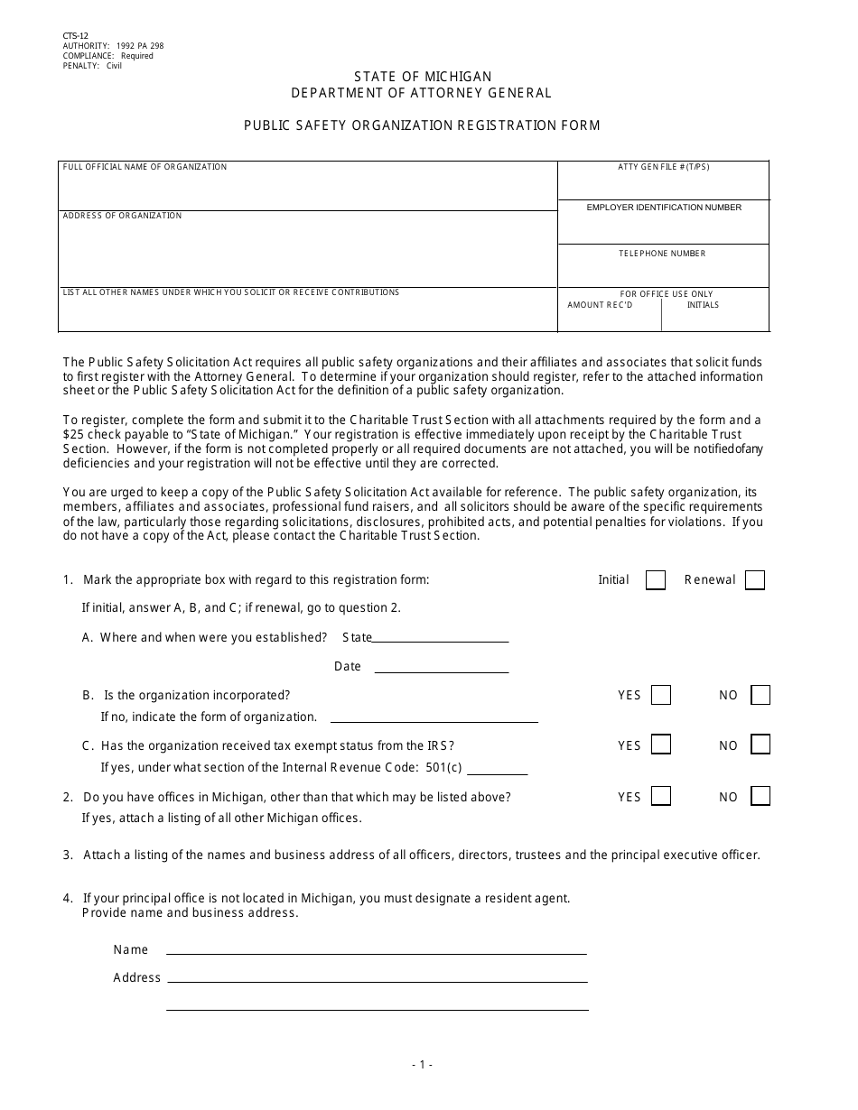 Form CTS-12 Public Safety Organization Registration Form - Michigan, Page 2