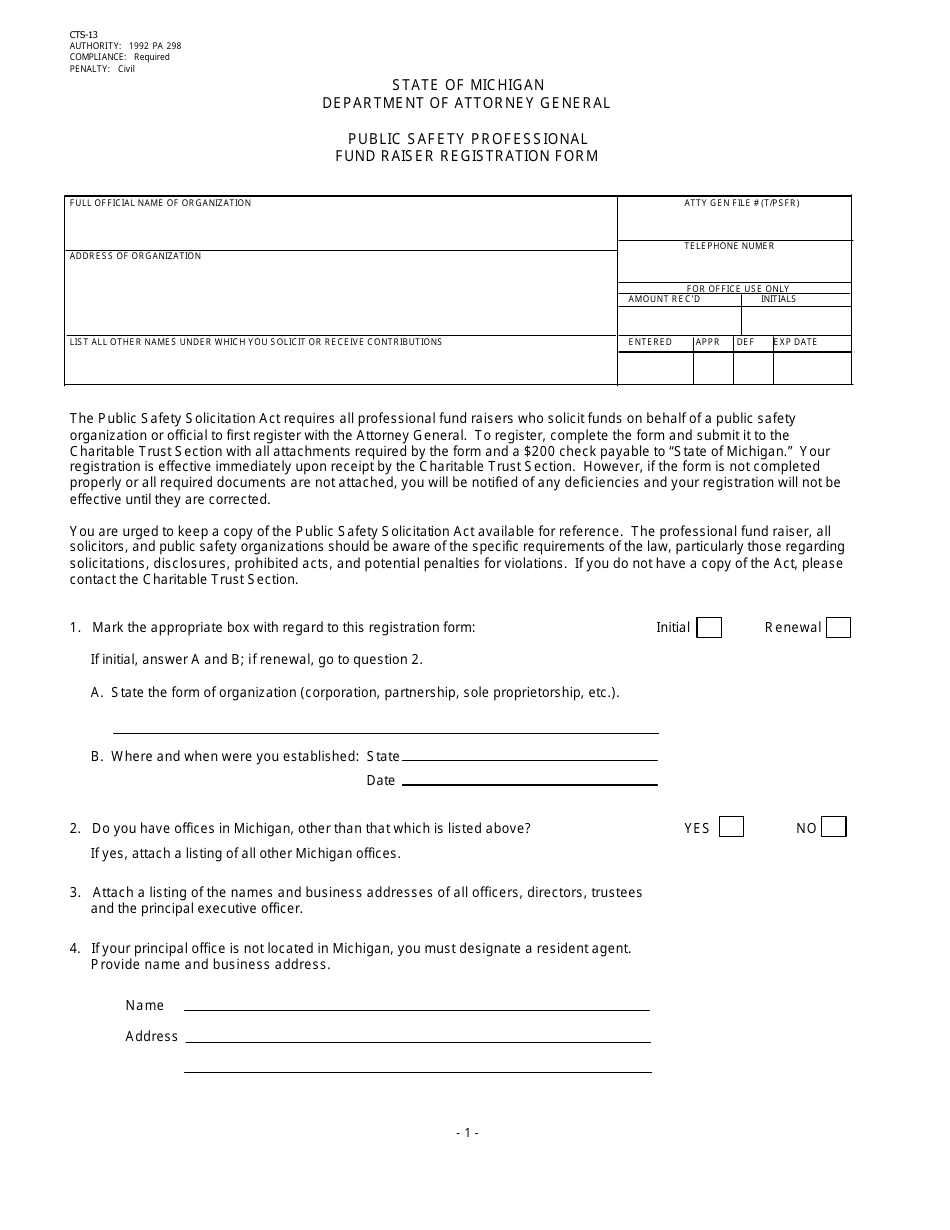 Form CTS-13 - Fill Out, Sign Online and Download Fillable PDF, Michigan ...