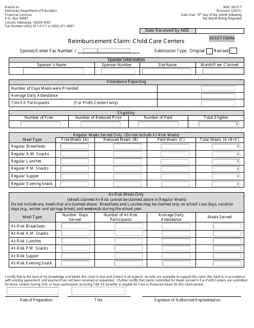 NDE Form 28-017  Printable Pdf