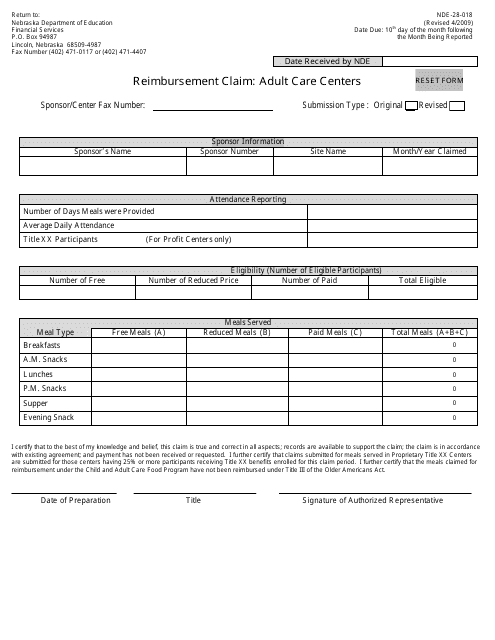NDE Form 28-018  Printable Pdf