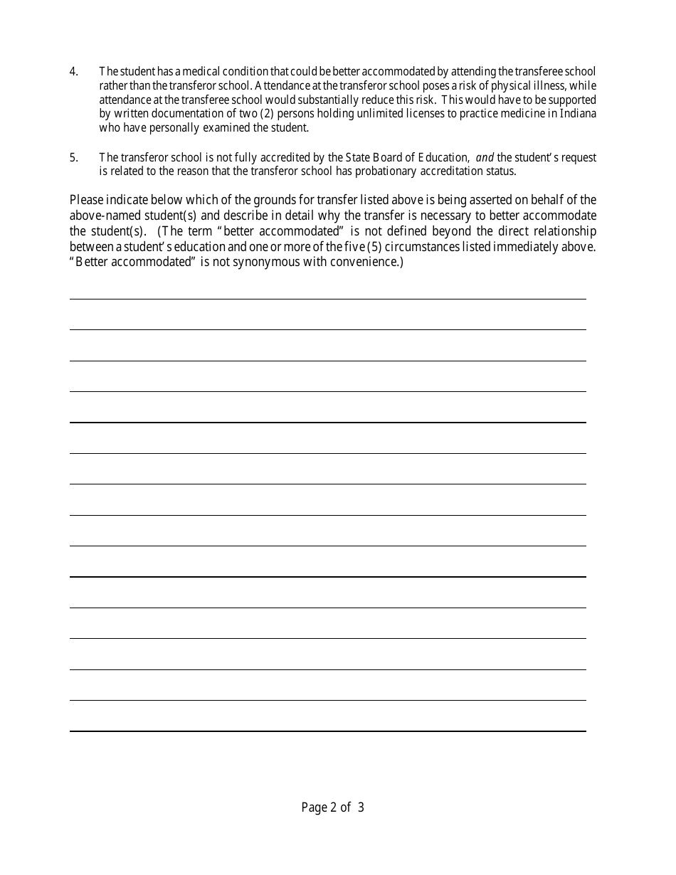 Transfer Request Application Form - Indiana, Page 4