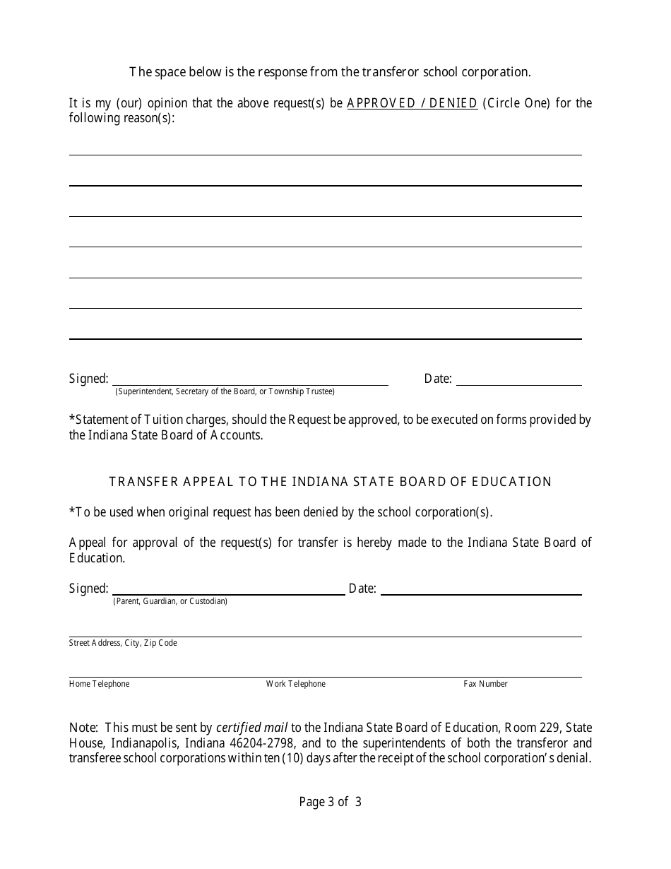Transfer Request Application Form - Indiana, Page 5