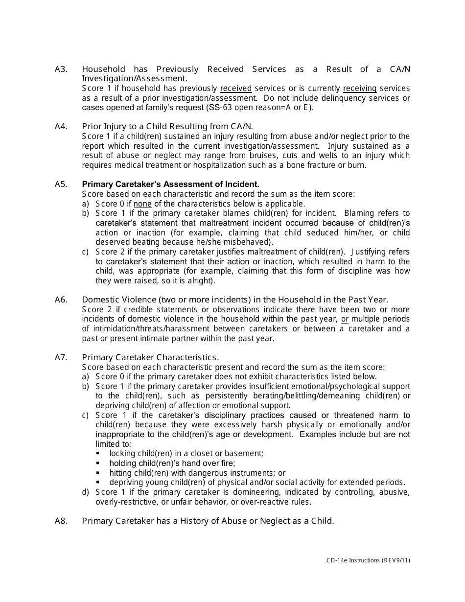 Instructions for Form CD-14E Structured Decision Making Risk Assessment - Missouri, Page 6