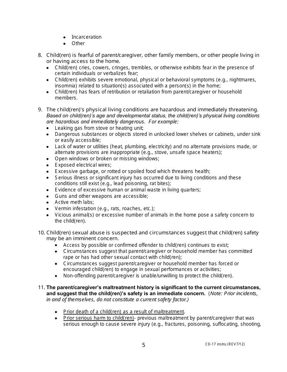 Instructions for Form CD-17 Safety Assessment - Missouri, Page 5