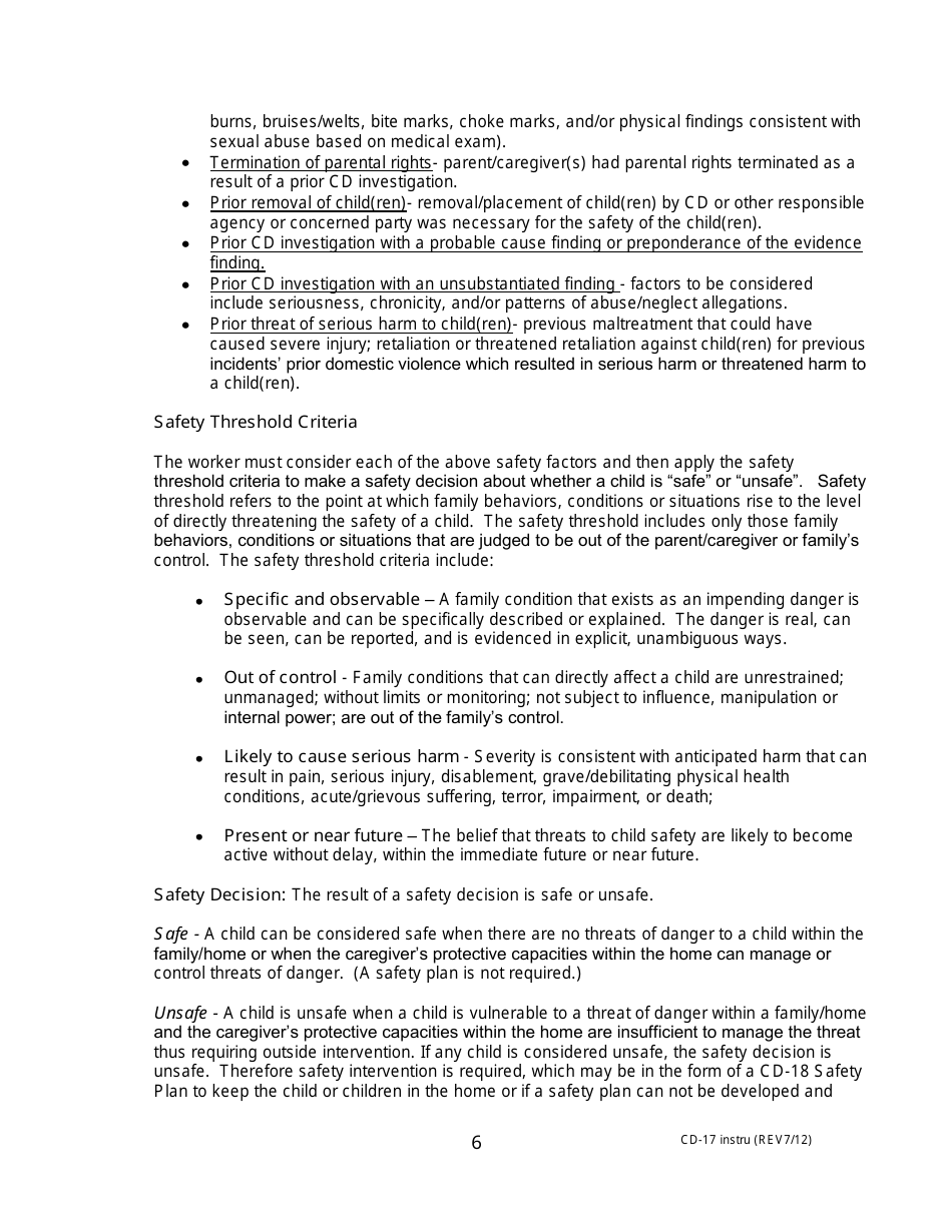Instructions for Form CD-17 Safety Assessment - Missouri, Page 6