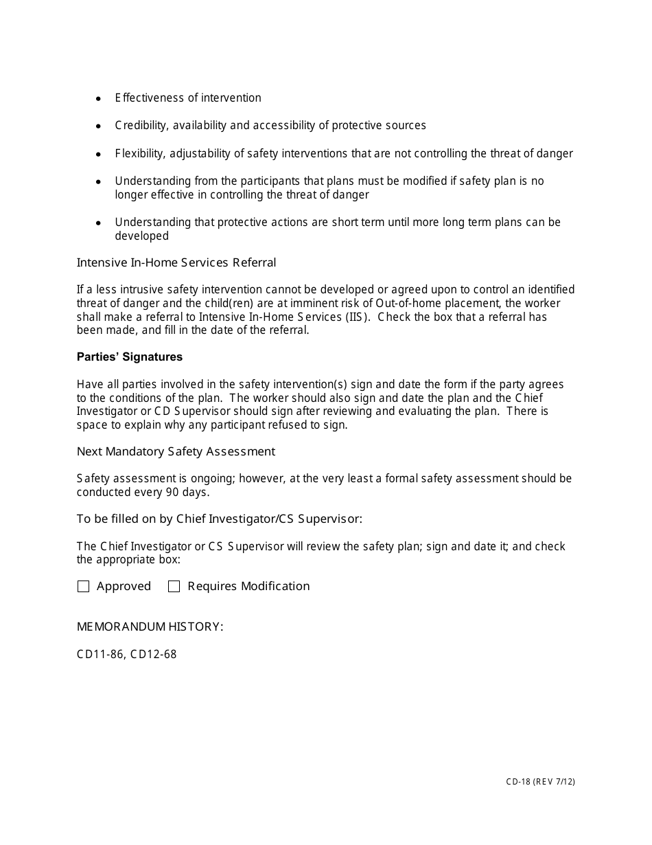Instructions for Form CD-18 Safety Plan - Missouri, Page 4
