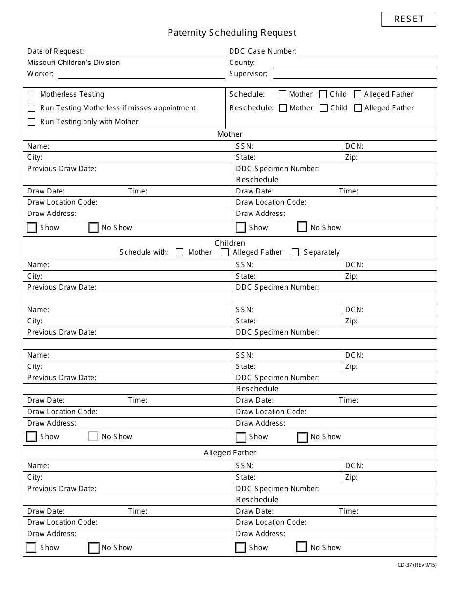 Form CD-37 Paternity Scheduling Request - Missouri, Page 1