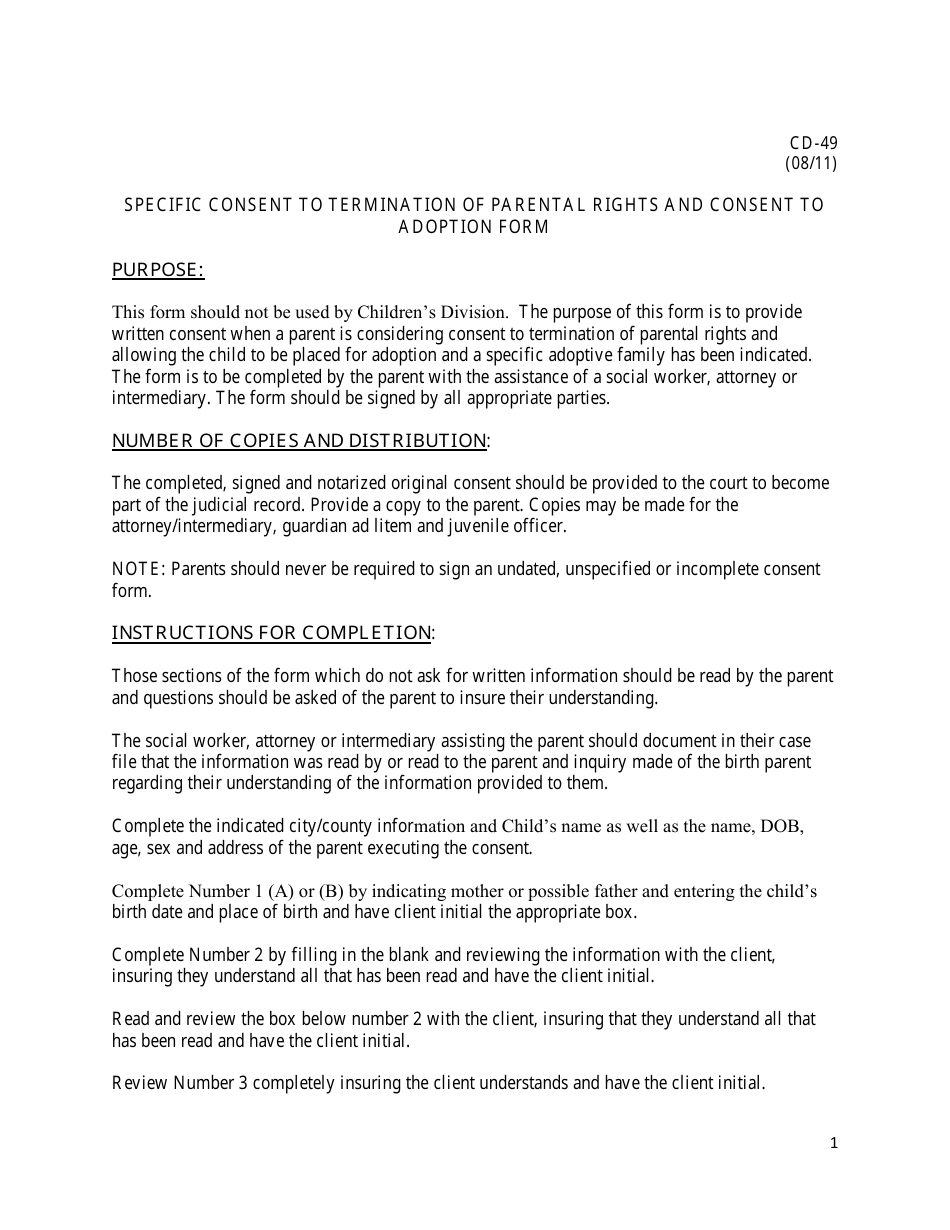 Parental Rights Termination Form.pdf Download Instructions for Form CD-49 Specific Consent to Termination of ...