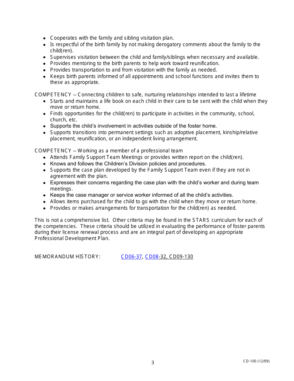 Instructions for Form CD-100 Professional Family Development Plan - Missouri, Page 3