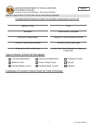Document preview: Form CD-164RF Critical Event Case Review - Resource Families - Missouri