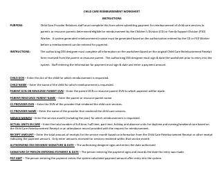 Document preview: Instructions for Form CD-167 Child Care Reimbursement Worksheet - Missouri