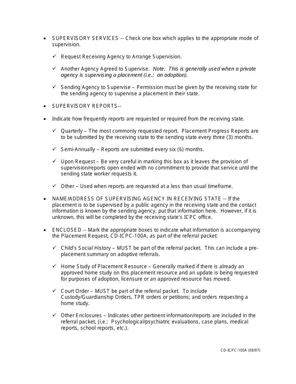 Instructions for Form CD-ICPC-100A Placement Request - Interstate Compact on the Placement of Children (Icpc) - Missouri, Page 3