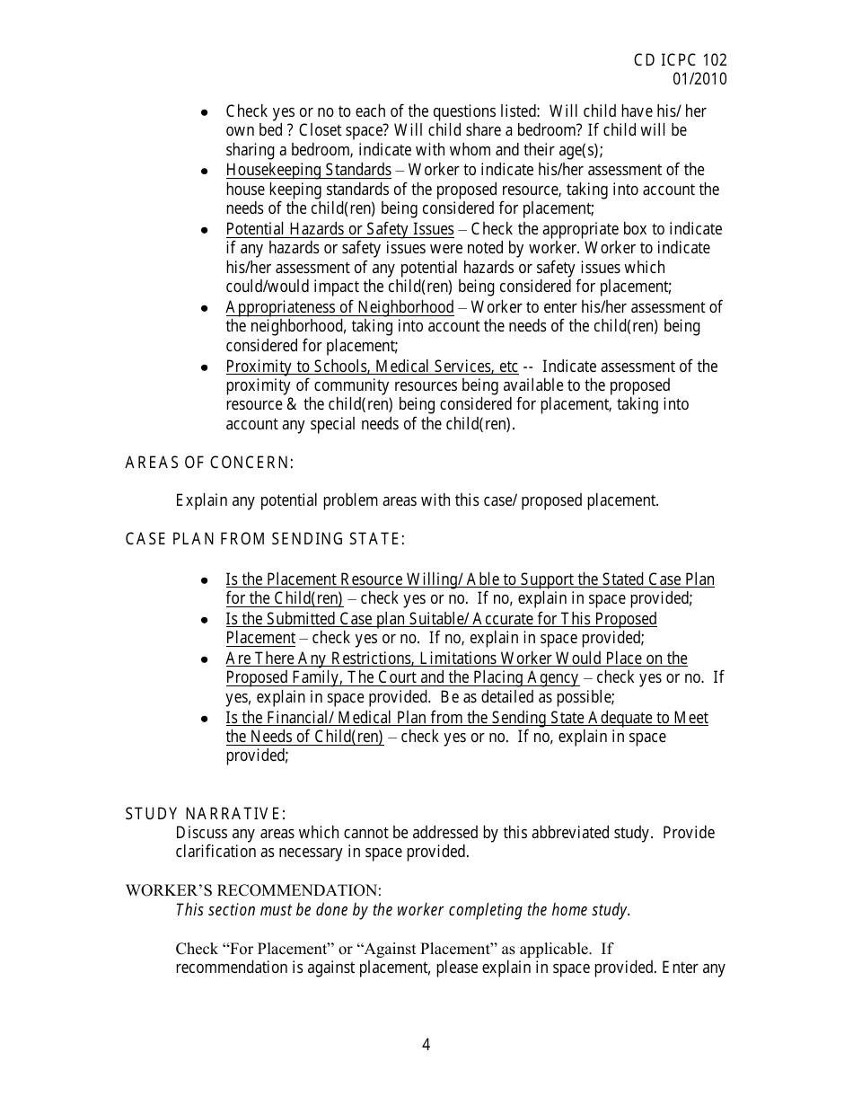 Instructions for Form CD-ICPC-102 Receiving States Priority Home Study - Interstate Compact on the Placement of Children (Icpc) - Missouri, Page 4