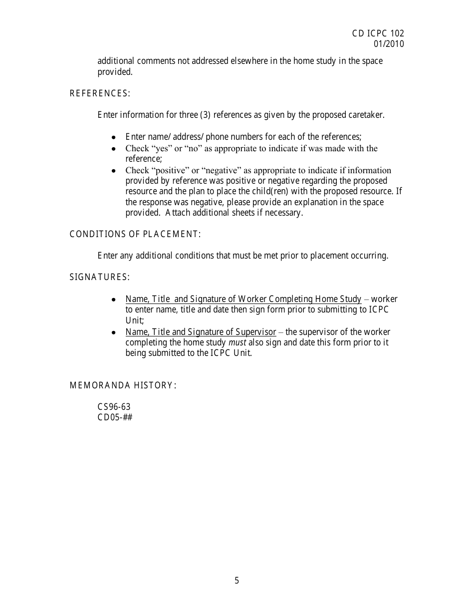 Instructions for Form CD-ICPC-102 Receiving States Priority Home Study - Interstate Compact on the Placement of Children (Icpc) - Missouri, Page 5