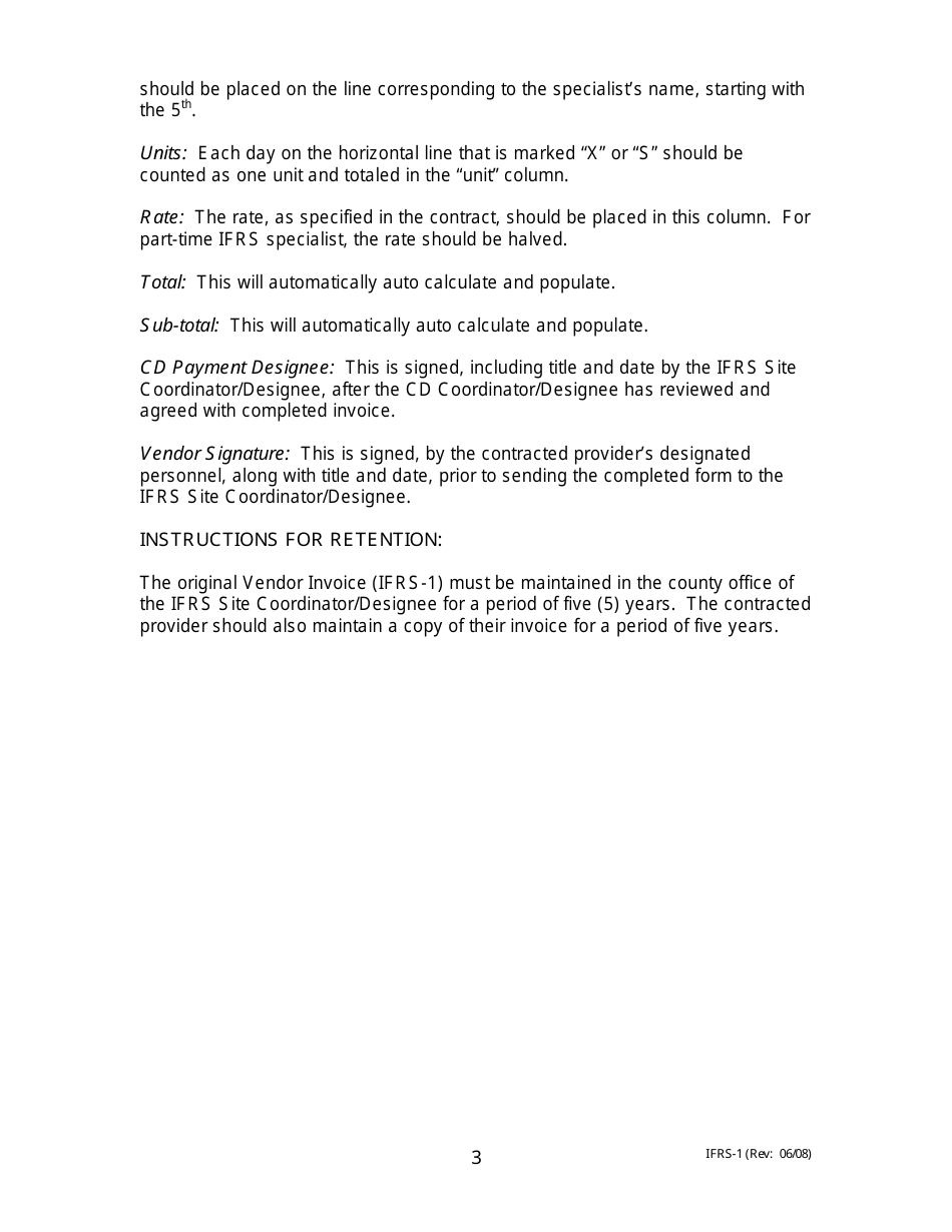 Instructions for Form IFRS-1 Intensive Family Reunification Services Vendor Invoice - Missouri, Page 3