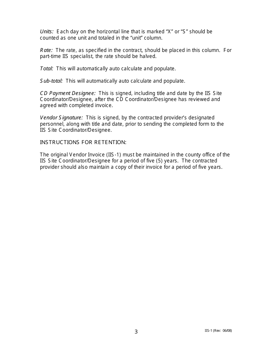 Instructions for Form IIS-1 Intensive in-Home Services Vendor Invoice - Missouri, Page 3