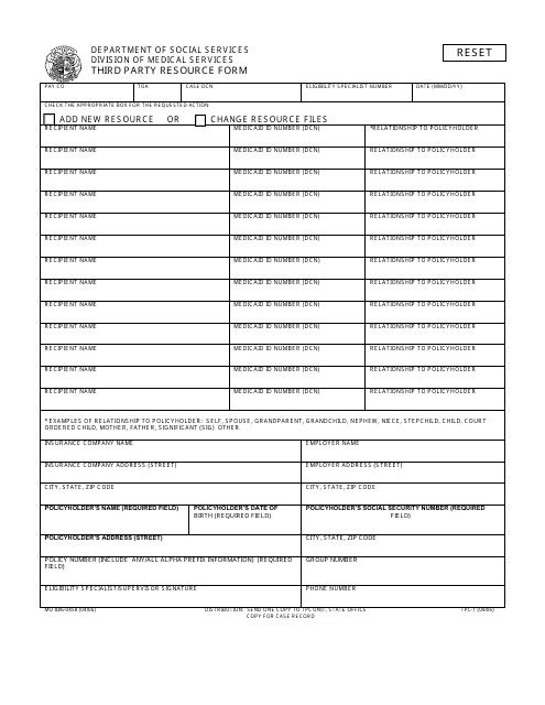 Form MO886-0458 (TPL-1) Third Party Resource Form - Missouri