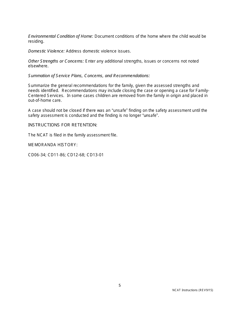 Instructions for Form NCAT Newborn Crisis Assessment Tool - Missouri, Page 5