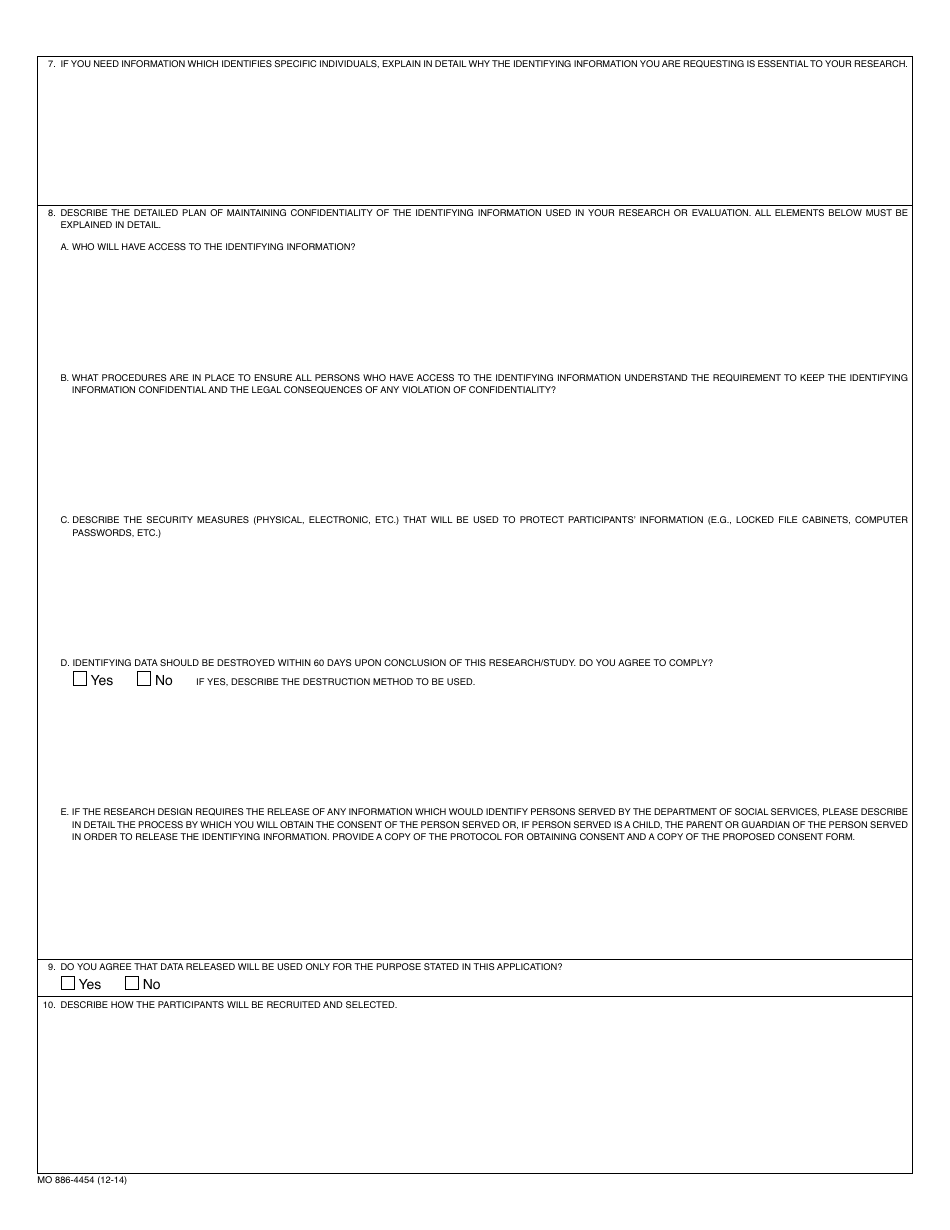 Form MO886-4454 Application to Conduct Research / Study - Missouri, Page 2