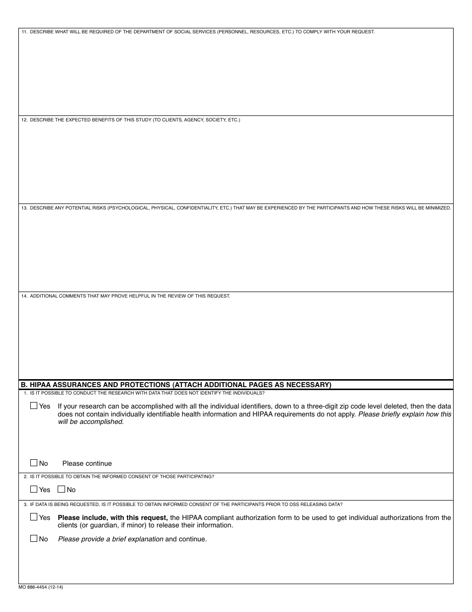 Form MO886-4454 Application to Conduct Research / Study - Missouri, Page 3