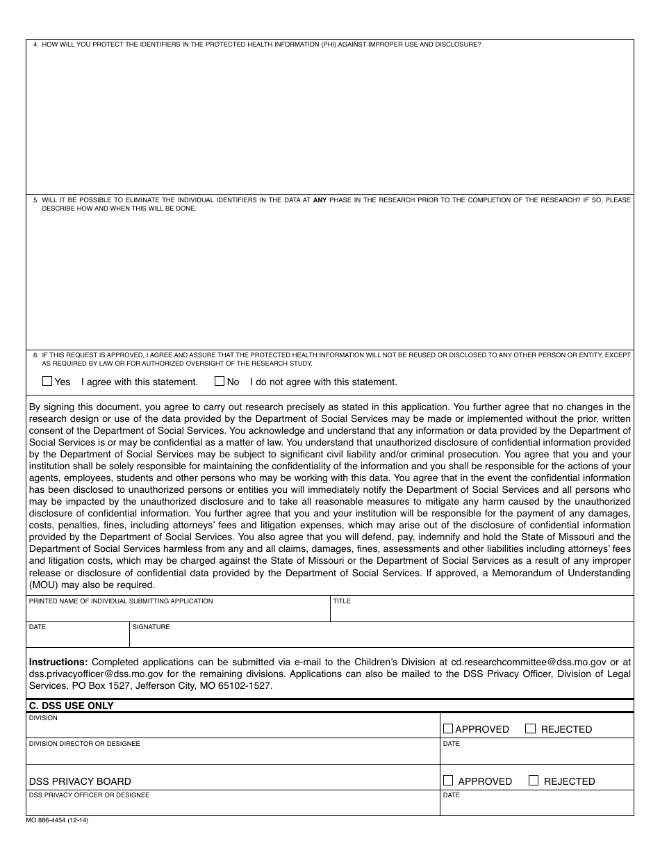 Form MO886-4454 Application to Conduct Research / Study - Missouri, Page 4
