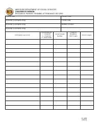 Document preview: Form SS-60B Foster Parent Training Attendance Record - Missouri