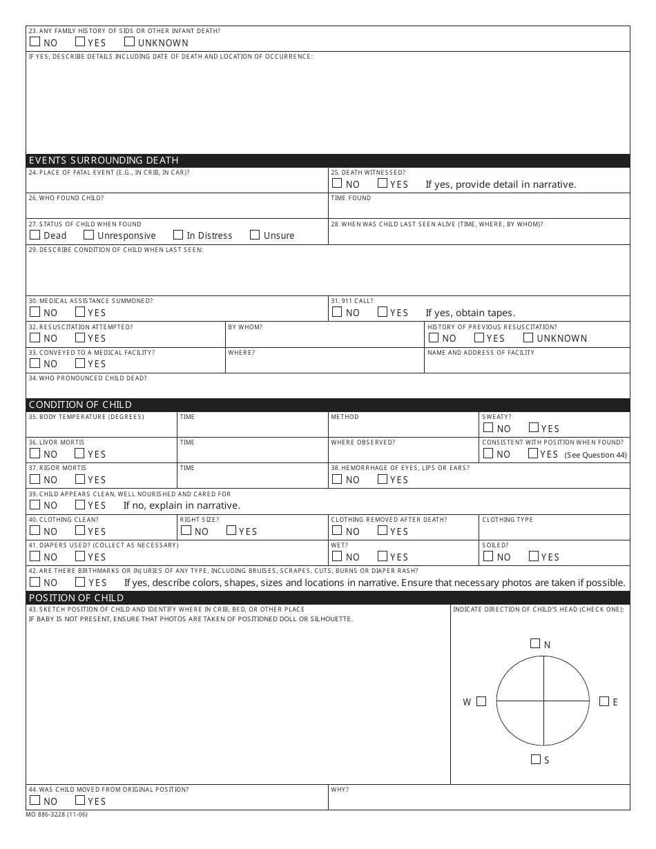 Form MO886-3228 Death Scene Investigative Checklist for Child Fatalities - Missouri, Page 2