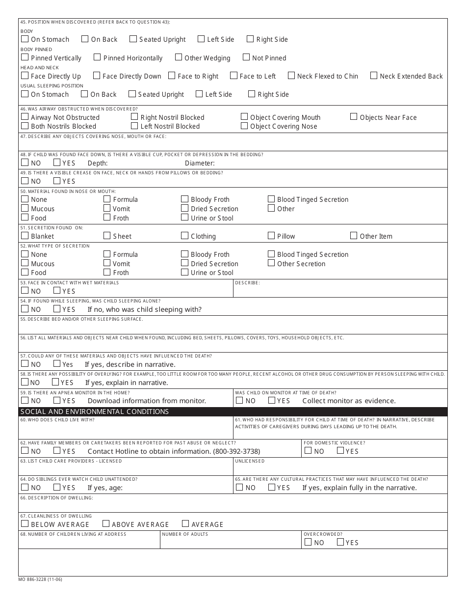 Form MO886-3228 Death Scene Investigative Checklist for Child Fatalities - Missouri, Page 3