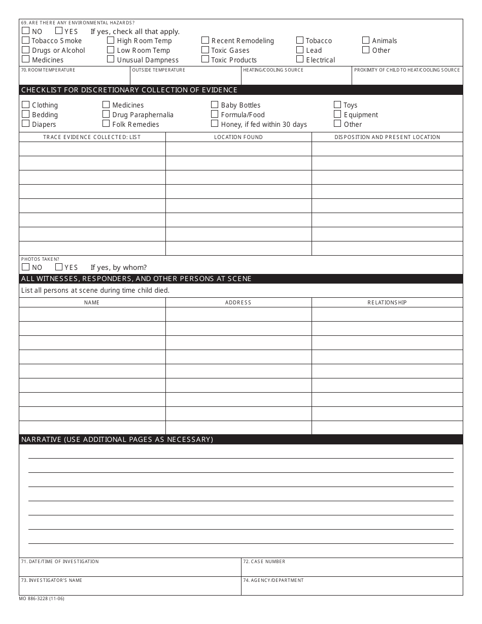 Form MO886-3228 Death Scene Investigative Checklist for Child Fatalities - Missouri, Page 4