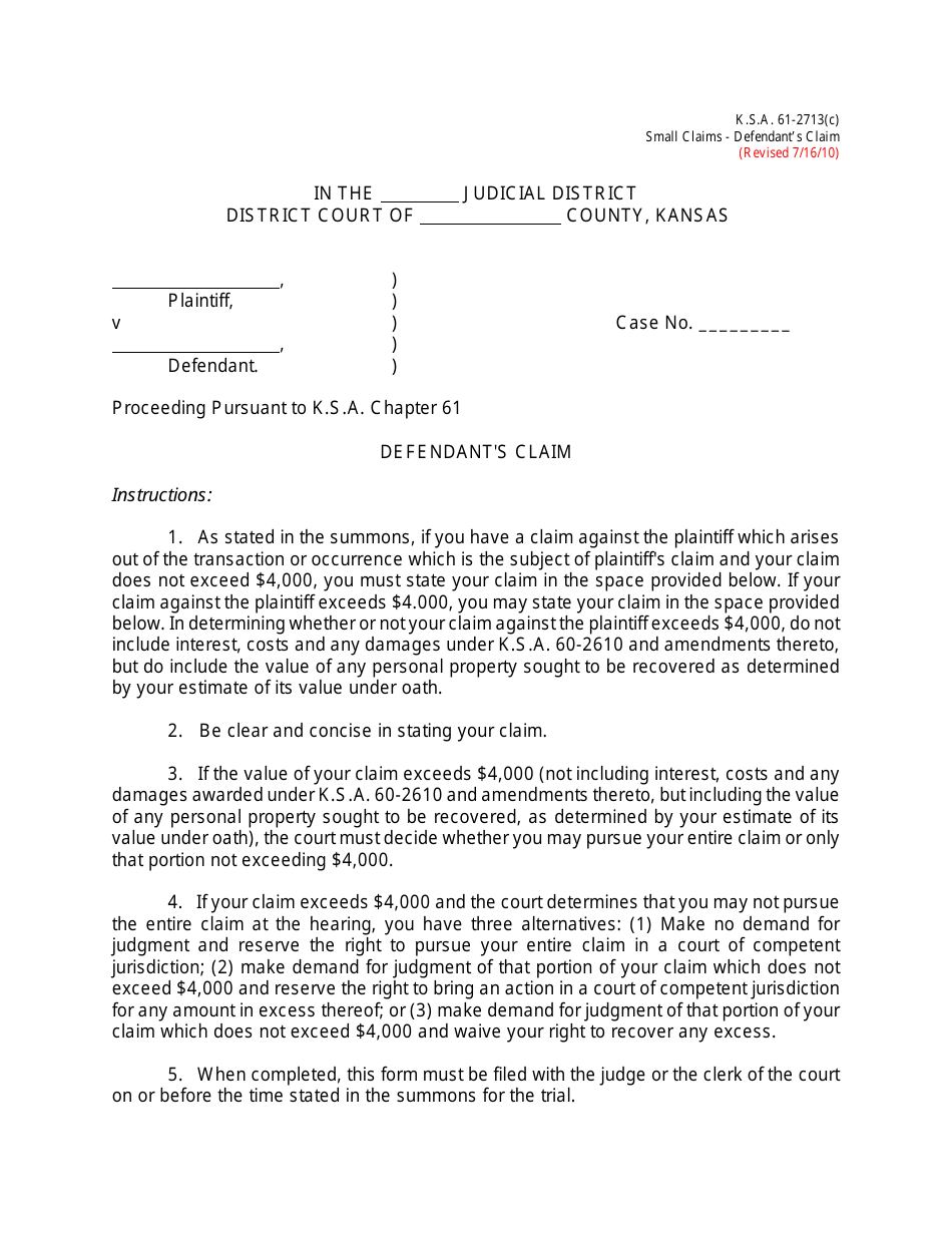 Defendants Claim - Kansas, Page 1