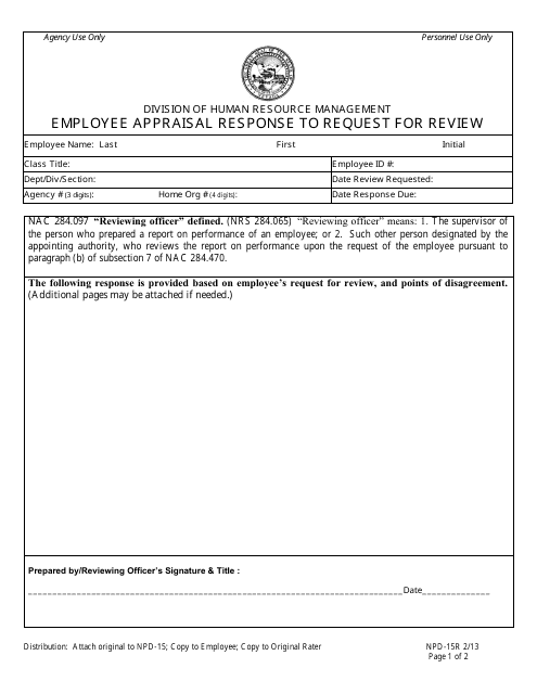 Form NPD-15R Employee Appraisal Response to Request for Review - Nevada