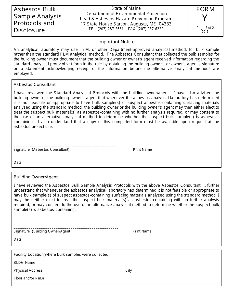 Form Y Asbestos Bulk Sample Analysis Protocols and Disclosure - Maine, Page 2