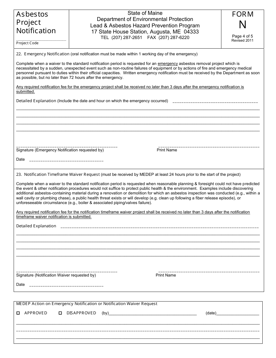 Form N Asbestos Abatement Project Notification - Maine, Page 4