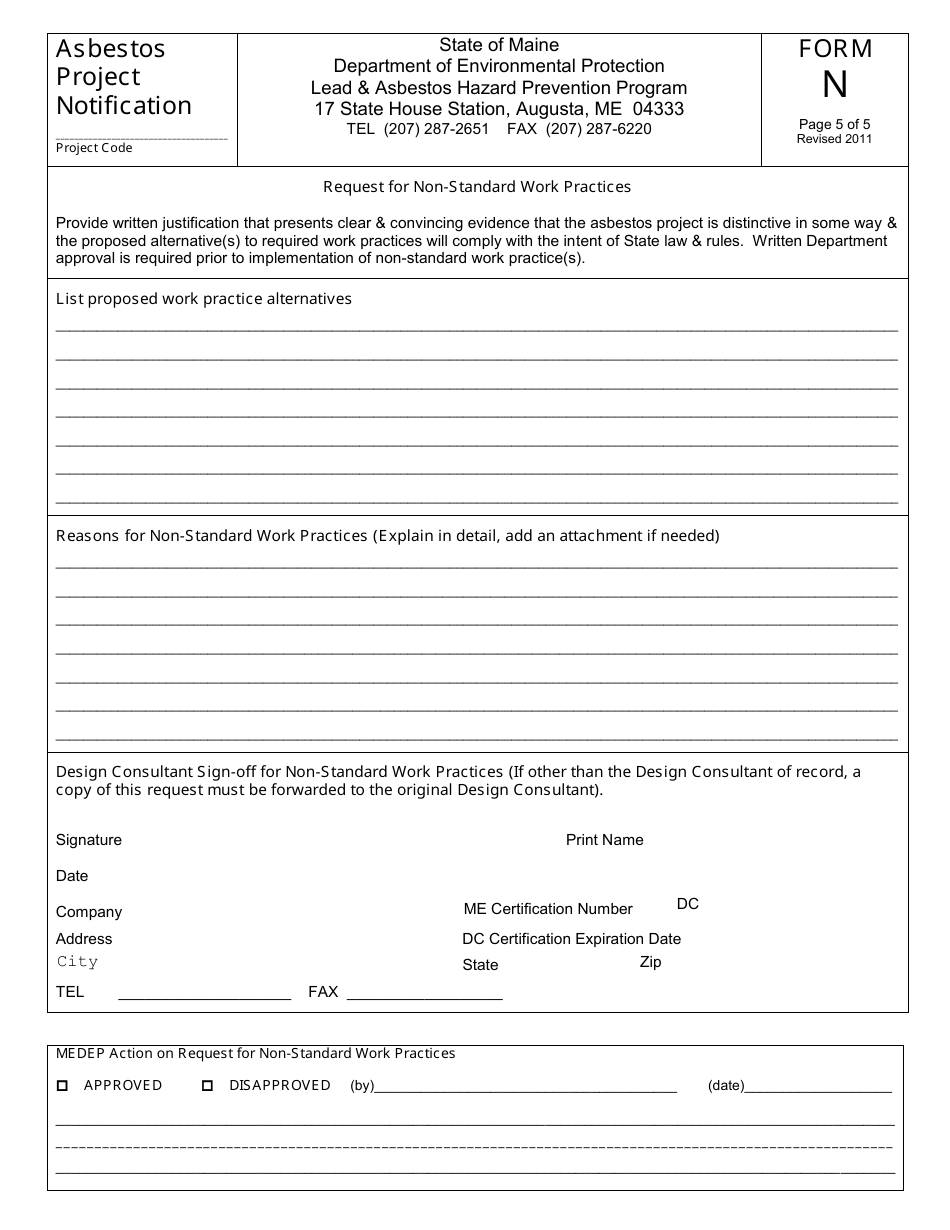 Form N Asbestos Abatement Project Notification - Maine, Page 5