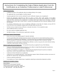 Asbestos Professional Certification / Lead Professional Certification Application Form - Maine