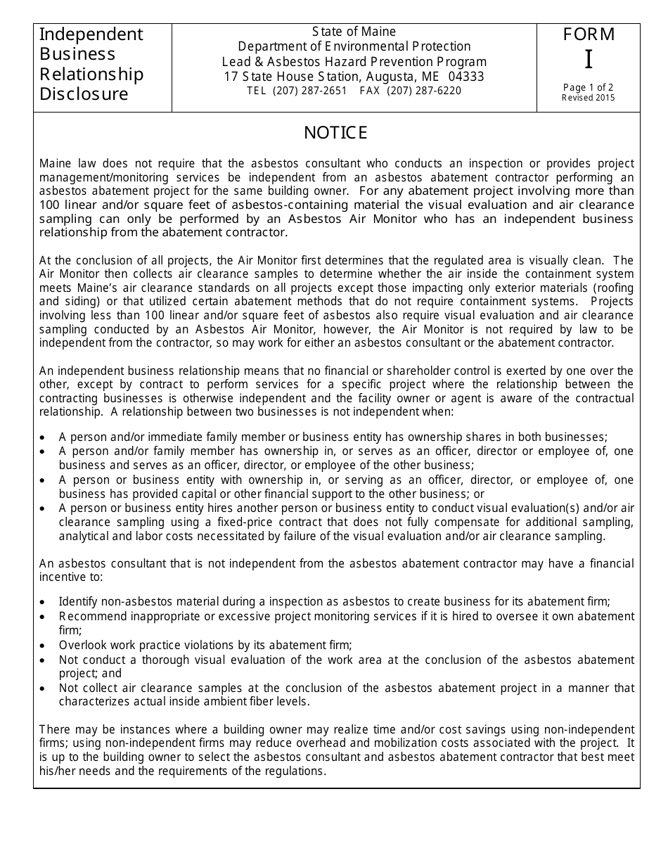 Form I Fill Out, Sign Online and Download Fillable PDF, Maine