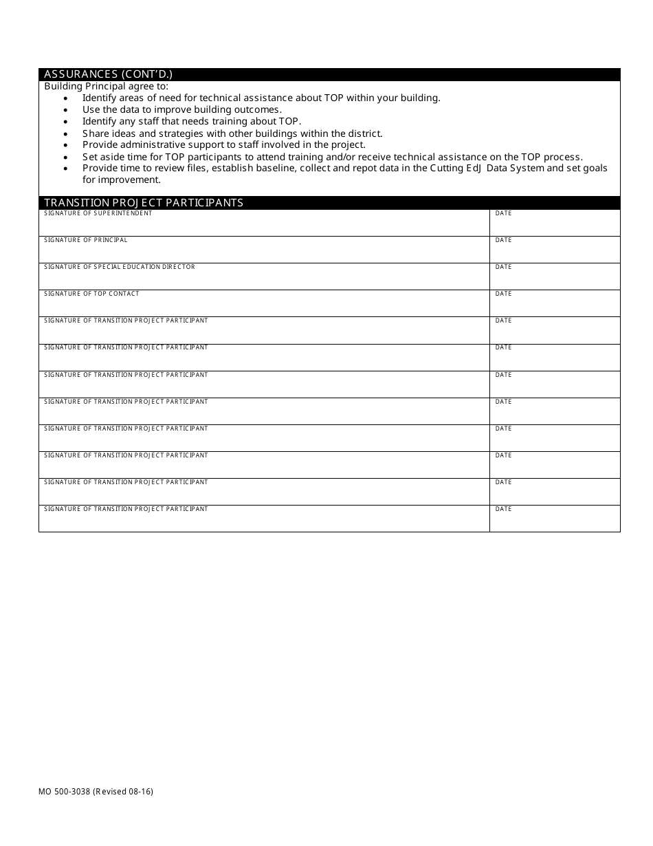 Form MO500-3038 Missouri Transition Outcomes Project (Top) Annual Building Agreement - Missouri, Page 2