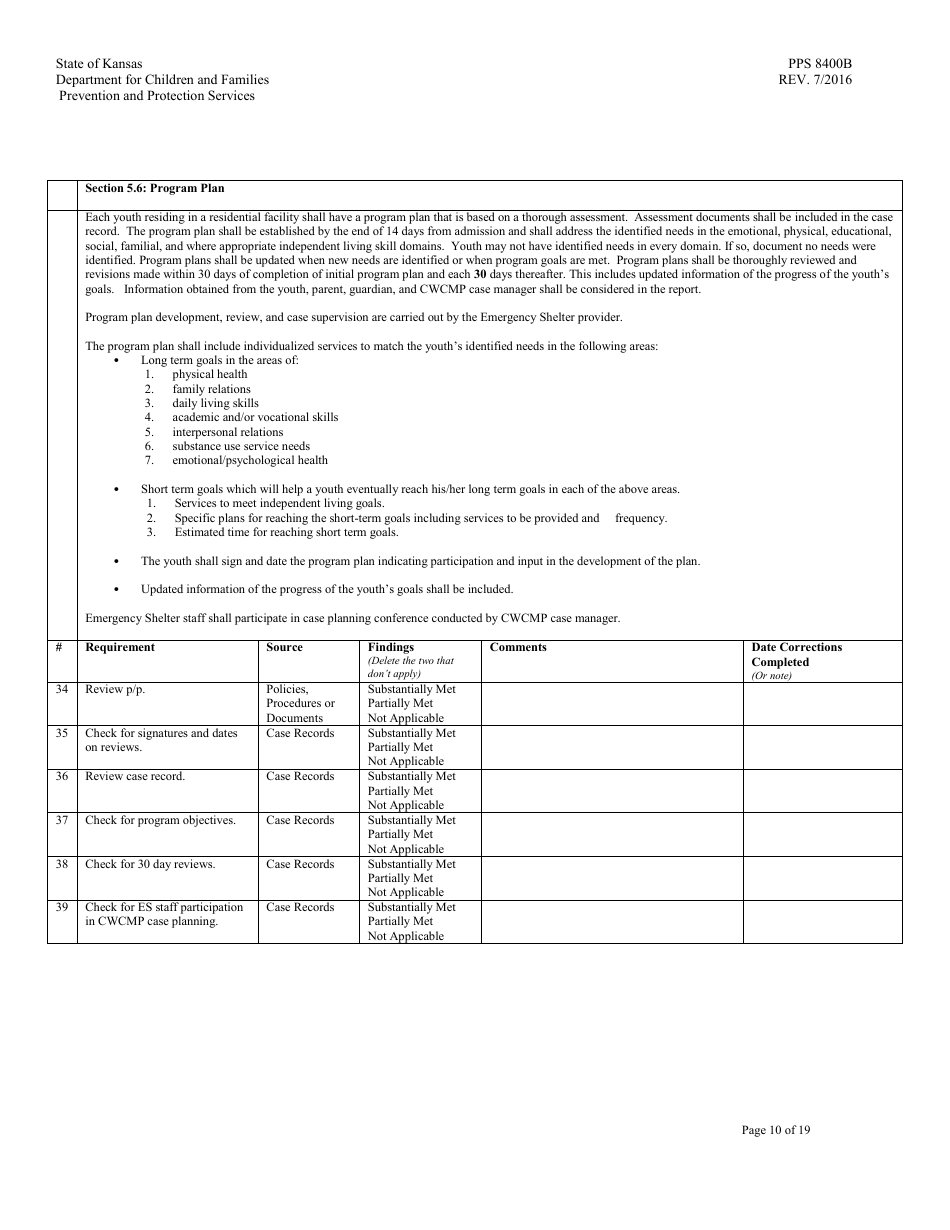 Form PPS8400B Emergency Shelter Review - Kansas, Page 10