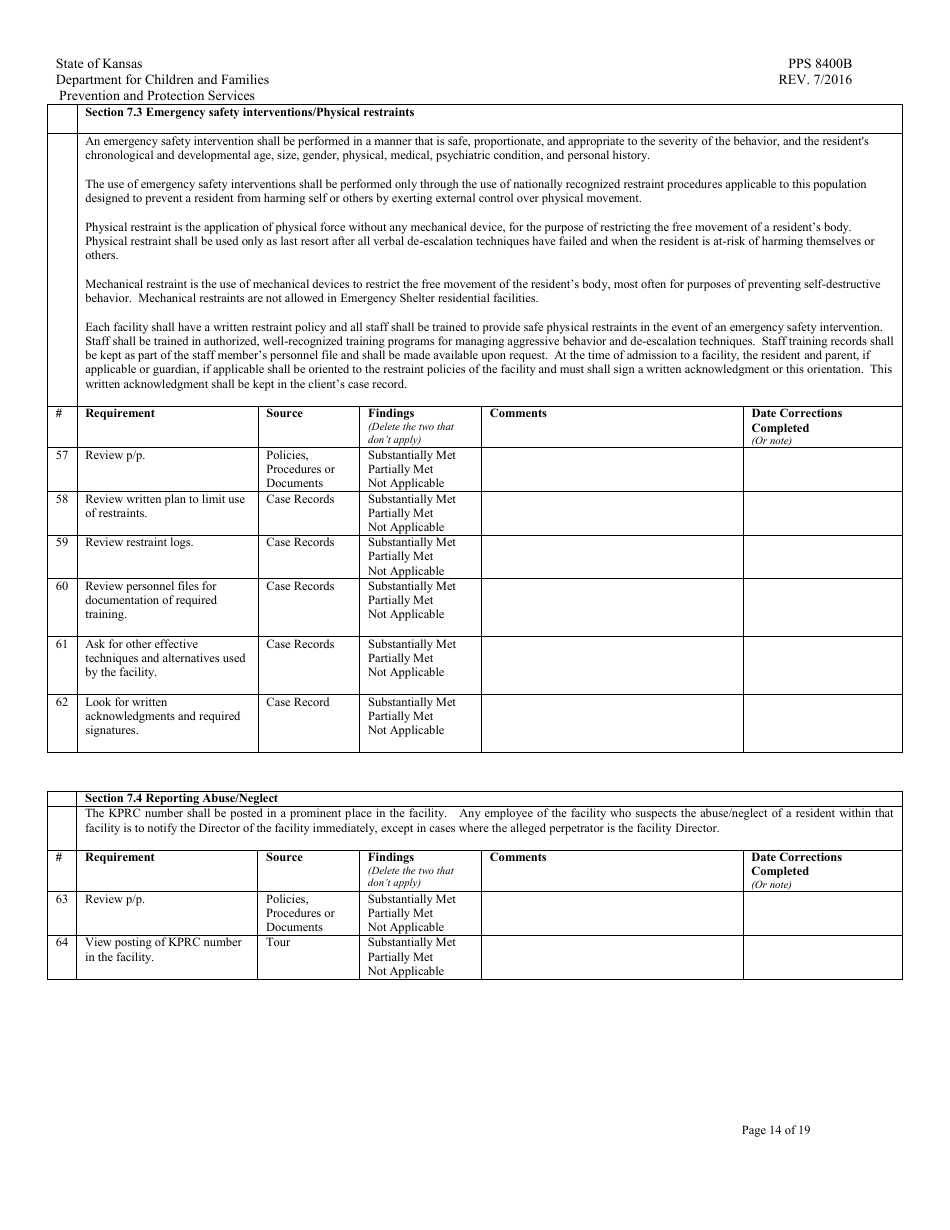 Form PPS8400B Emergency Shelter Review - Kansas, Page 14