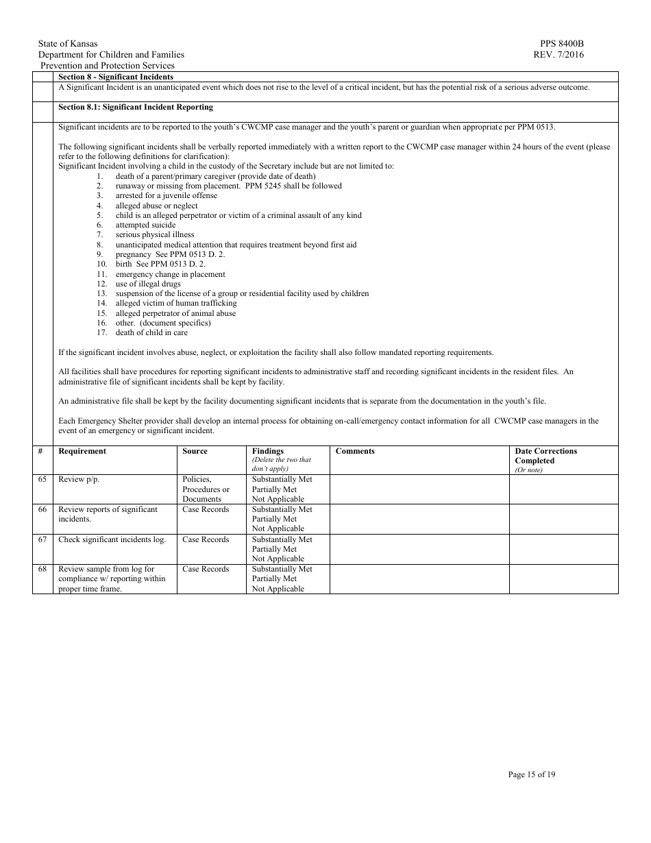 Form PPS8400B Emergency Shelter Review - Kansas, Page 15