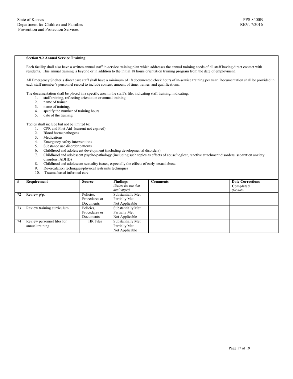Form PPS8400B Emergency Shelter Review - Kansas, Page 17