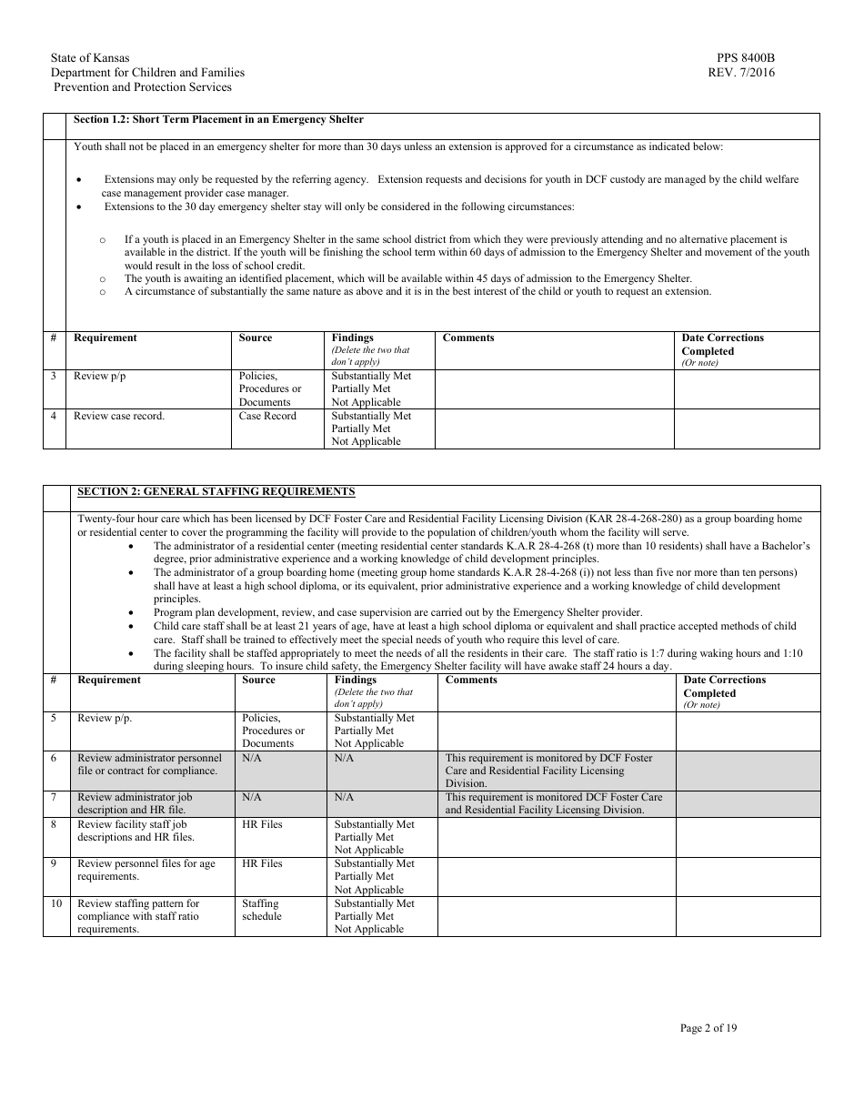Form PPS8400B Emergency Shelter Review - Kansas, Page 2