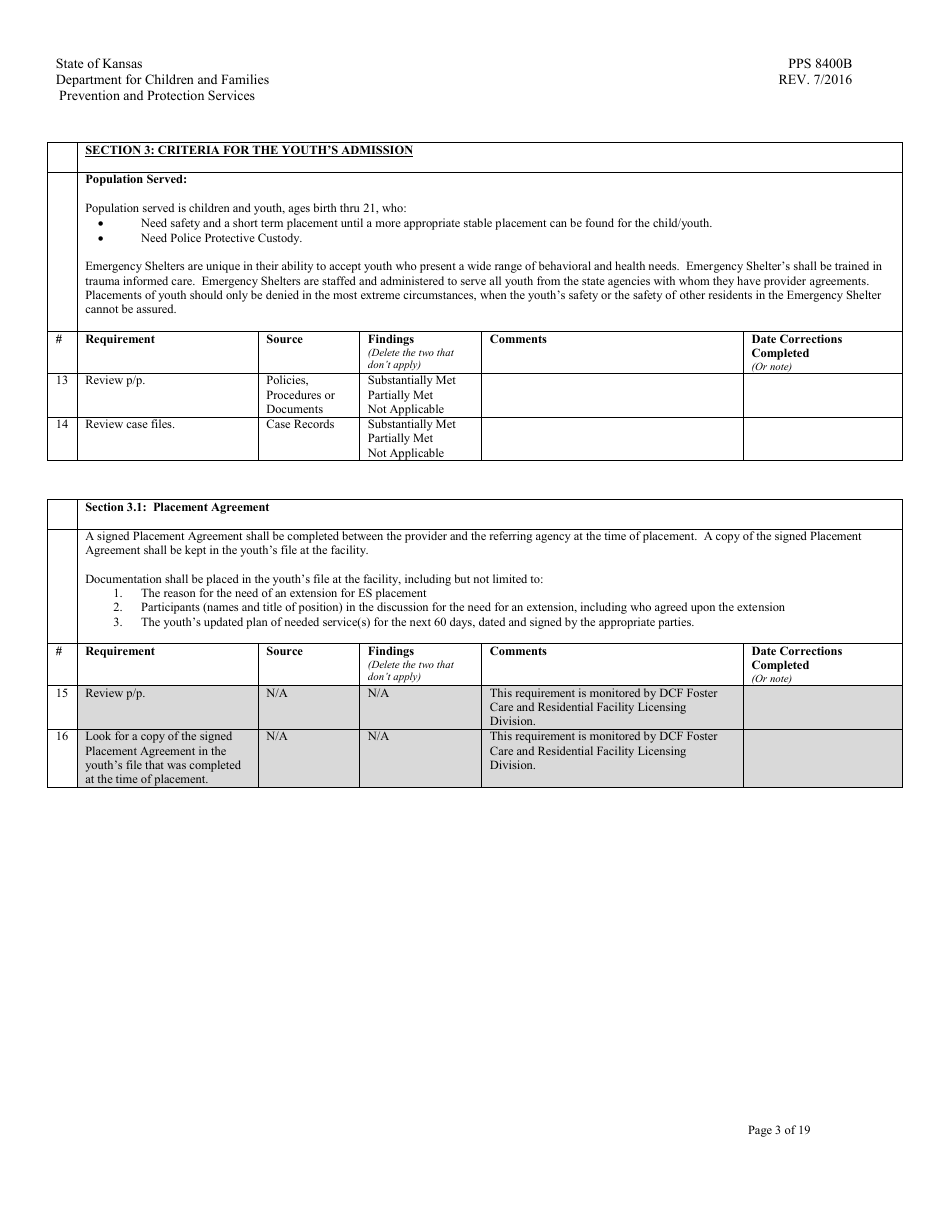 Form PPS8400B Emergency Shelter Review - Kansas, Page 3