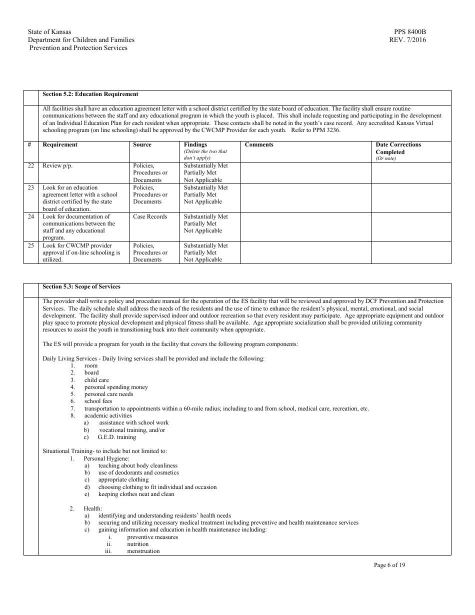 Form PPS8400B Emergency Shelter Review - Kansas, Page 6