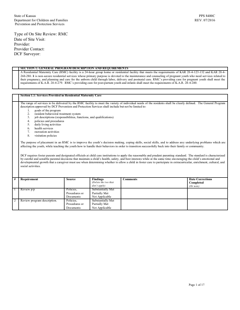 Form PPS8400C Residential Maternity Review - Kansas