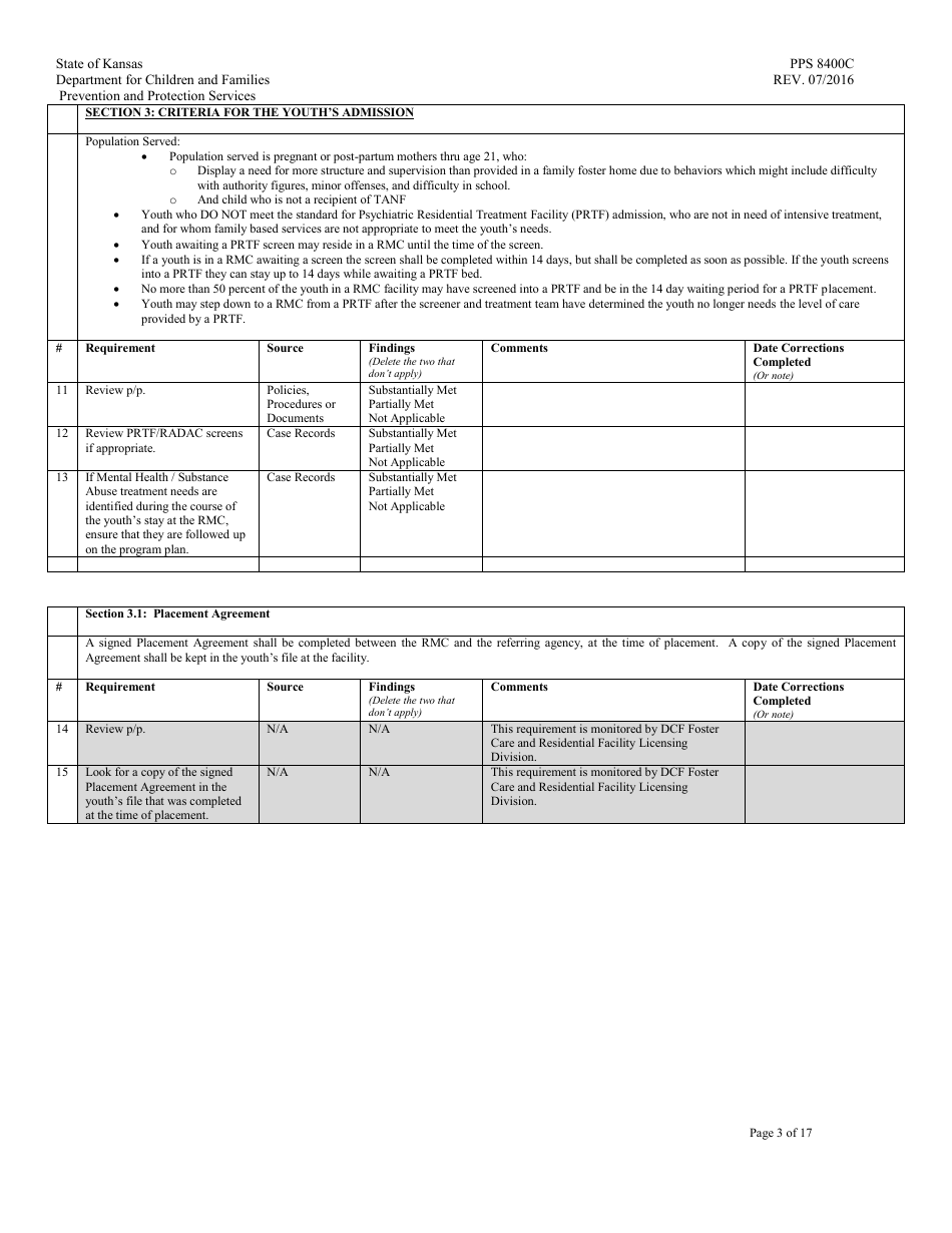 Form PPS8400C Residential Maternity Review - Kansas, Page 3