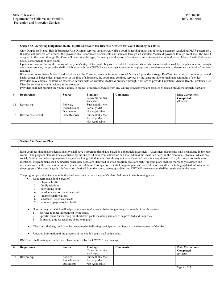 Form PPS8400C Residential Maternity Review - Kansas, Page 9