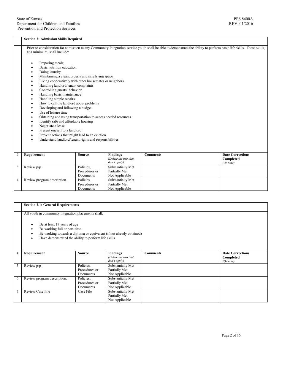 Form PPS8400A Community Integration Program (Cip) Review - Kansas, Page 2