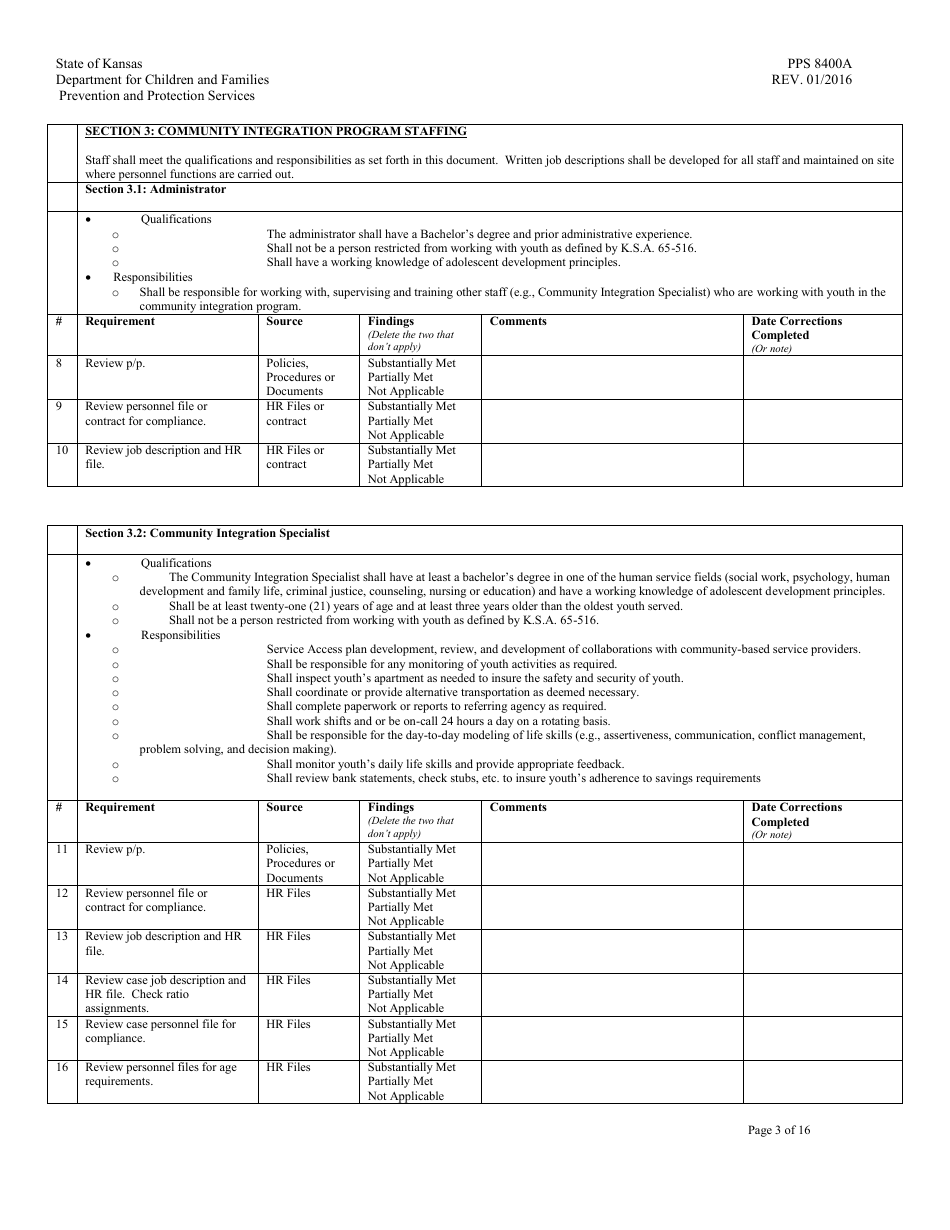 Form PPS8400A Community Integration Program (Cip) Review - Kansas, Page 3